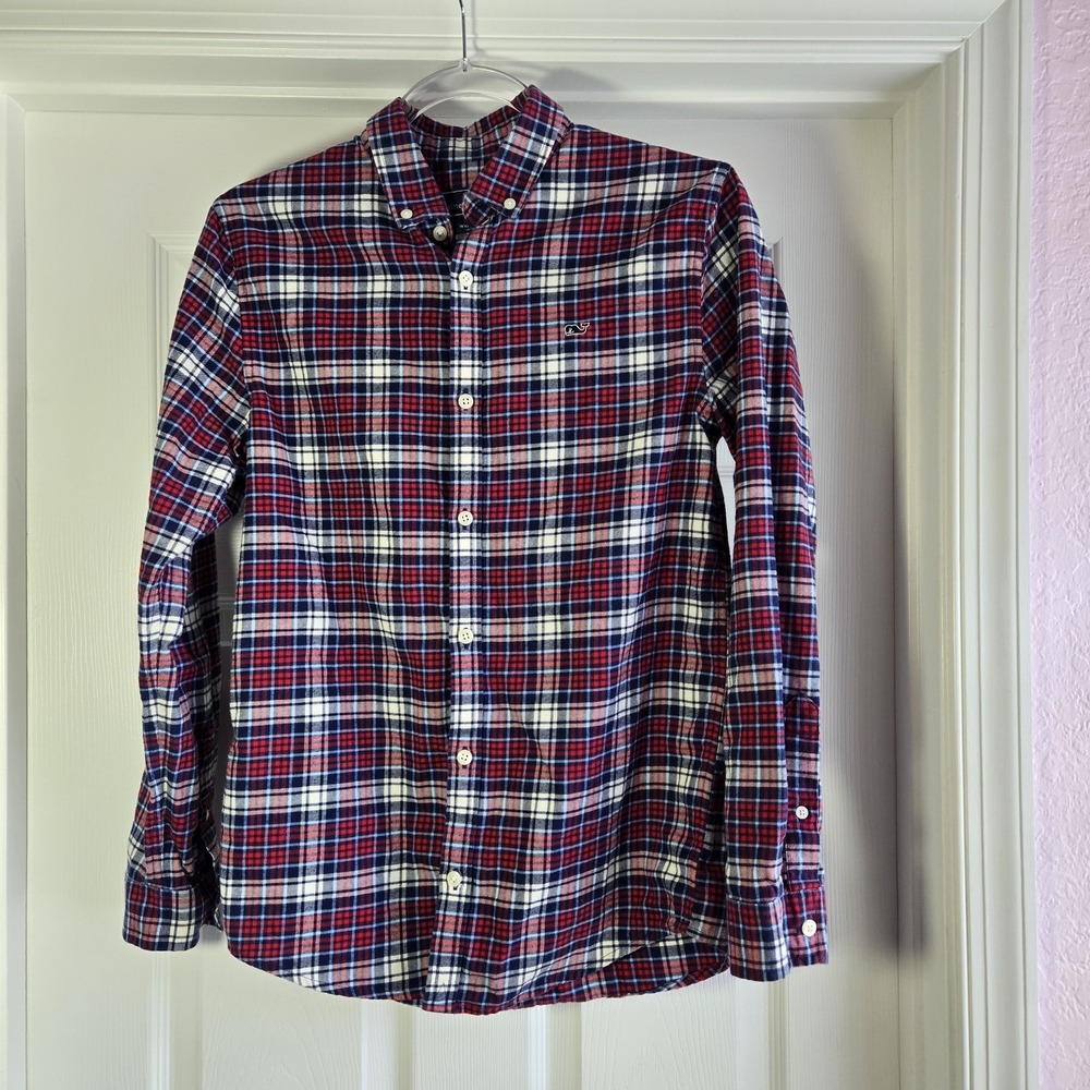 Vineyard Vines Boys Size L 16 Plaid Brushed Cotton Whale Shirt Long Sleeve